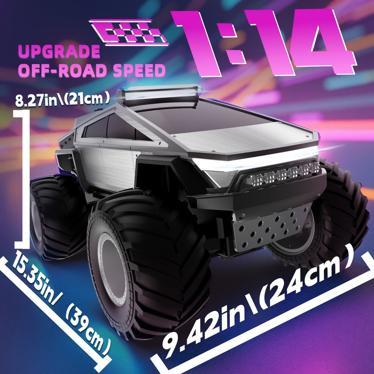 RC Monster Truck 1:14 1:18 Scale 2.4GHz 4WD Off-Road Remote Control Car with LED Lights Smoke Spray Effect Realistic Sound Metal Body Big Wheels for Kids Adults