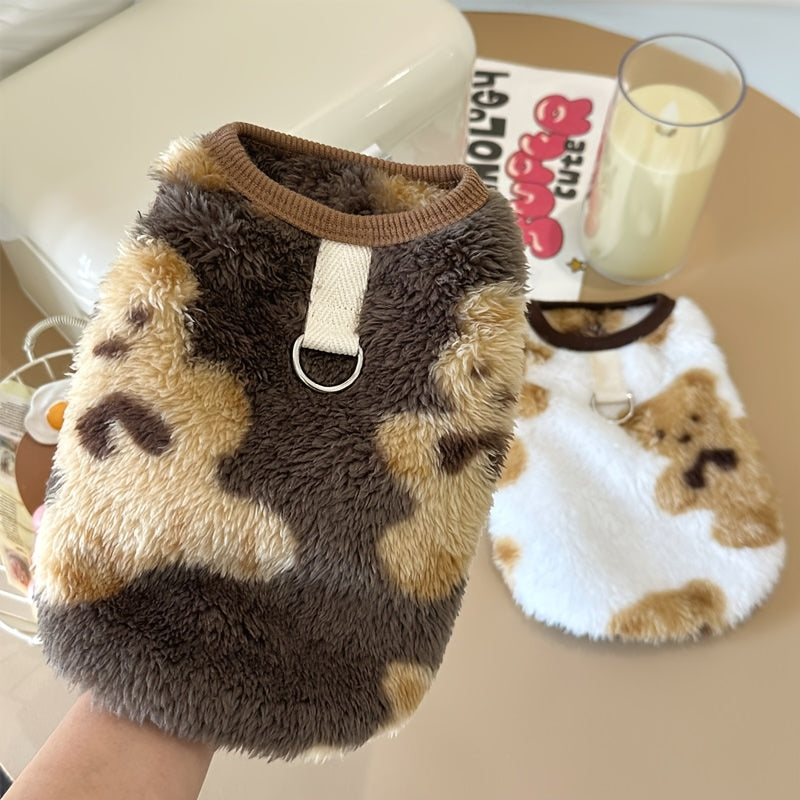 Winter Fleece Dog Vest with Built-In Leash Ring - Warm Sleeveless Pullover for Small Dogs, Teddy, Bichon Frise & Poodle, Machine Washable Polyester Knit Pet Vest for Autumn Spring Winter Walks & Outdoor Use