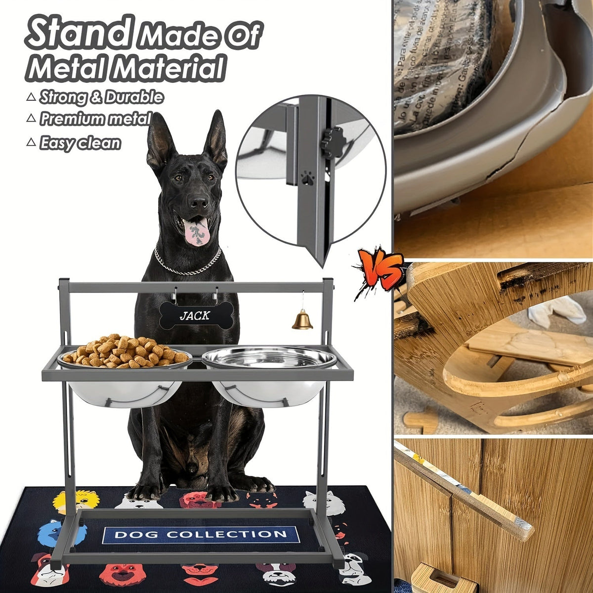 Elevated Dog Bowls for Large Dogs Adjustable Height Raised Dog Bowl Stand with 2 x 3000ML Stainless Steel Bowls Iron Anti-Tip Frame for Extra Large Breeds