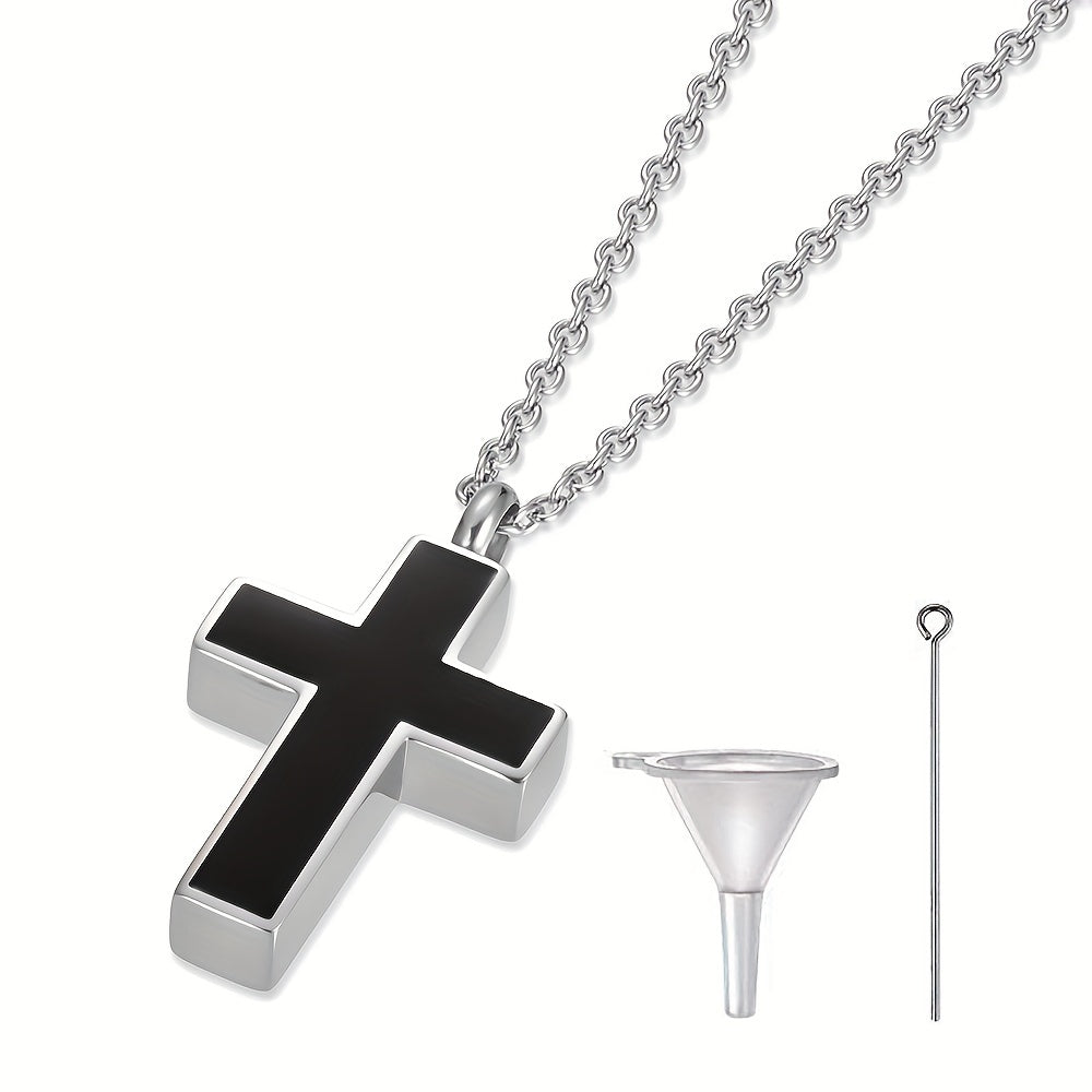 Stainless Steel Cremation Urn Necklace for Ashes – Memorial Keepsake Pendant for Pet, Human & Loved Ones with Filling Kit, Cross & Sympathy Jewelry Gift for Loss