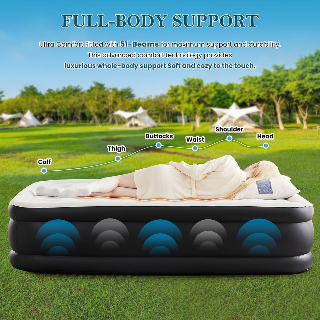 Inflatable Air Mattress with Built-In Pump – Double Height Blow-Up Airbed 16"/18"/21" Thick, 660 Lbs Capacity, Non-Slip Bottom – for Home, Guest Room, Camping & Outdoor Use