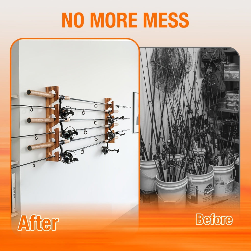 Fishing Rod Rack Wall & Ceiling Mounted – Holds Up to 12 Rods, Modular Garage Storage Organizer for Fishing Poles, Easy Install, Great Fishing Gift for Men & Women