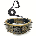 Spiked Studded Dog Collar with Leash Set – Rivet PU Leather Dog Collar for Training & Walking, Punk Rock Style Collar for Small Medium Large Dogs, Adjustable Heavy Duty with Metal Buckle