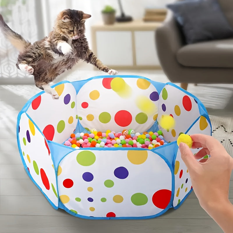 Interactive Cat Toy Set with 110 Balls - 100 Toy Balls & 10 Bell Balls with Cat Fence, Indoor Cat Entertainment & Exercise Kit, Random Color Ball Assortment (Fence Set)