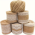 Burlap Lace Ribbon Roll 5pcs + Jute Twine 30 Yards Coarse Burlap for Wedding Decorations DIY Crafts Floral Arrangements Home Decor Gift Wrapping Rustic Party Decor Craft Supplies