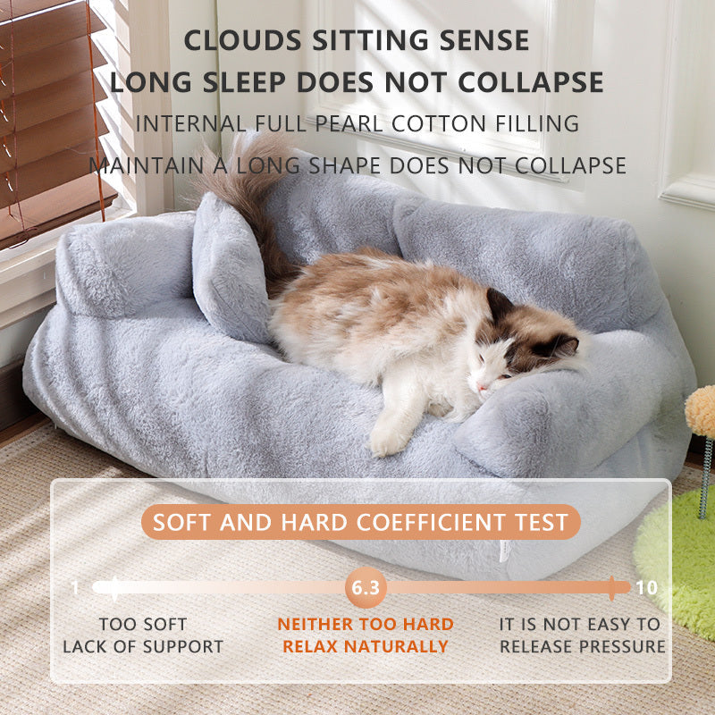 Small Pet Sofa Bed with Pillow for Cats & Dogs - Cozy Plush Kitten Puppy Nest Couch, Removable Machine Washable Cover, Non-Slip Bottom, All-Season Dual-Purpose Cat Dog Sofa Bed 21.65x14.96x7.87 Inch