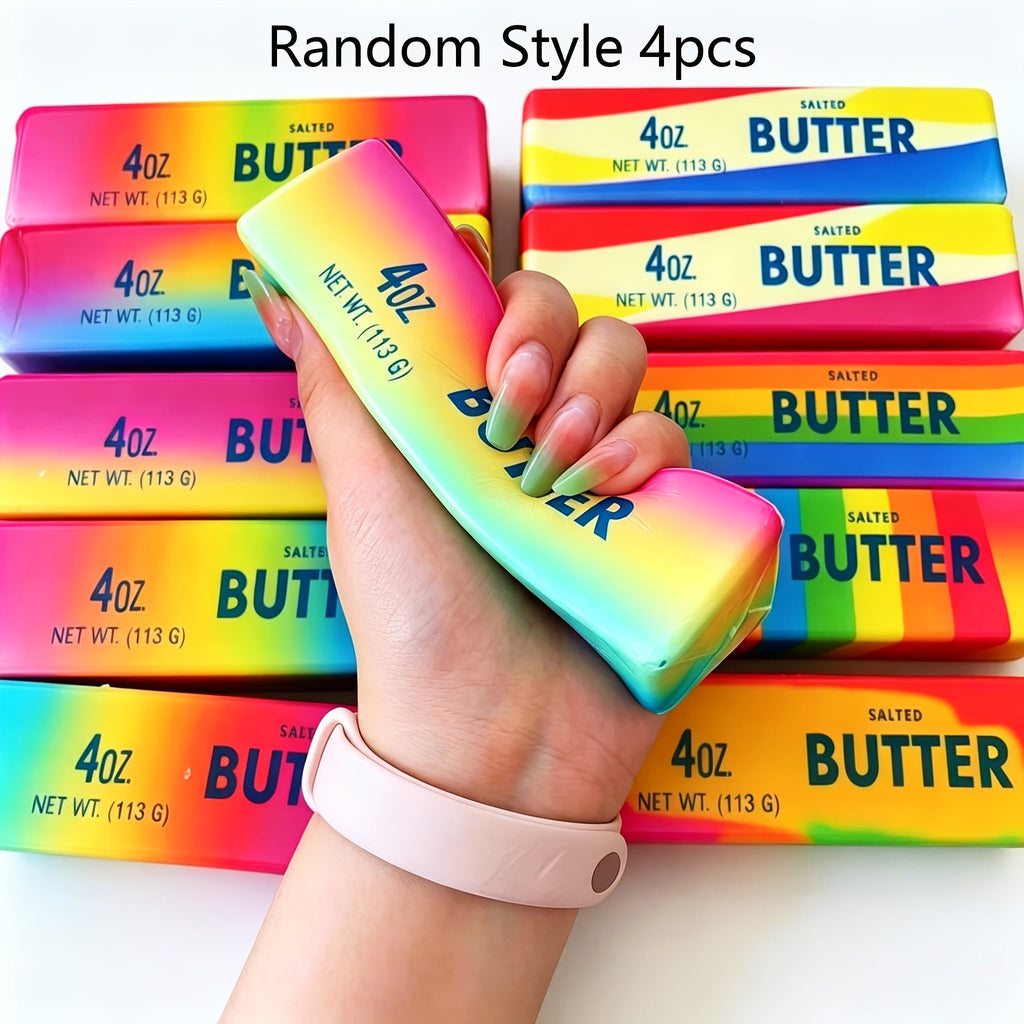 Butter Squishy Toys for Kids 4pcs Set – Soft Slow Rising Squeeze Sensory Fidget Toys, Stress Relief Squishies, Party Favors, Classroom Prizes, Random Styles, Fun Gift for Boys Girls Ages 3+