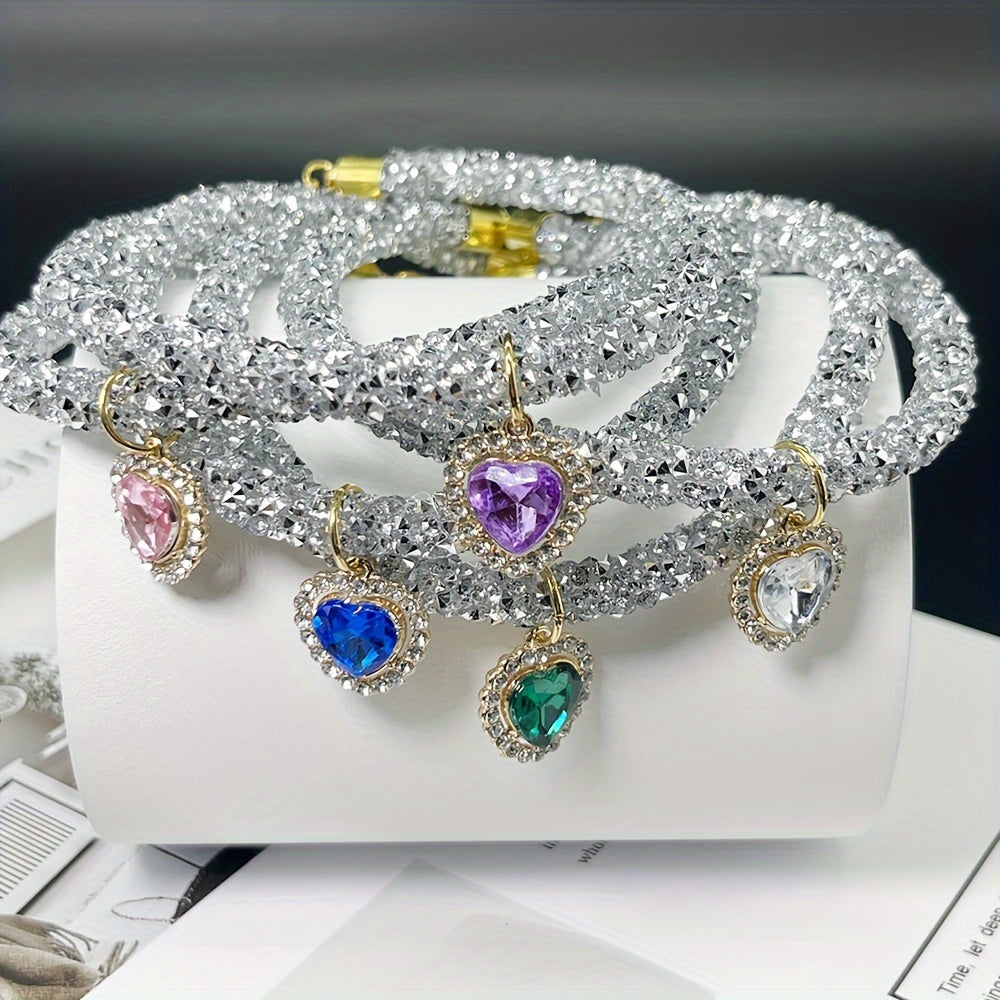 Cat Collar Necklace with Rhinestone Heart Pendant - Cute Bling Pet Collar for Cats & Small Dogs, Adjustable Breakaway Safety Collar, Fashion Pet Jewelry Accessory