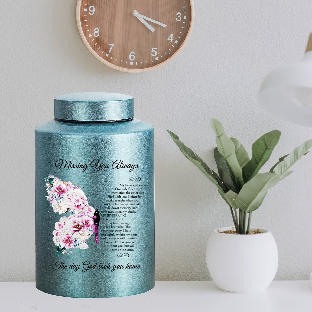 Large Decorative Butterfly Cremation Urn for Human & Pet Ashes - Commemorative Funeral Urn for Adult Male & Female, Dog & Cat, Elegant Blue Memorial Urn for Home Display