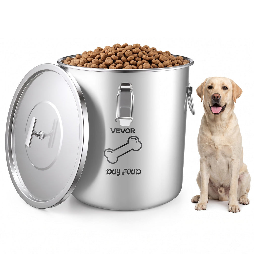 Stainless Steel Dog Food Storage Container 20L 5.28 Gal Large Airtight Pet Food Bin with Lid & Dual Handles for Dogs Cats - Metal Dog Food Canister for Rice Flour Coffee Keep Fresh Easy to Clean
