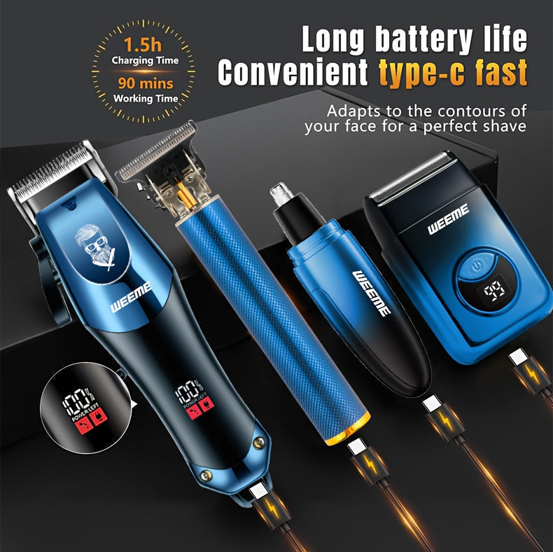 Men's Electric Hair Clipper Grooming Set USB Rechargeable Cordless Nose Hair Trimmer Shaver Kit 2/4/5-Piece Professional Lithium Battery Father's Day Birthday Gift for Men Home Barber