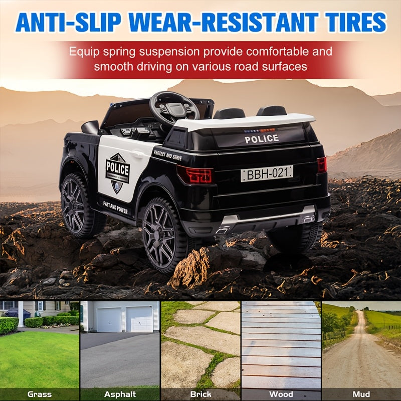 12V Kids Ride On Police Car - Electric SUV with Parent Remote Control, Megaphone, Flashing Lights & Siren, MP3 Player, Spring Suspension - 1-2 Hour Battery - Up to 3.1 MPH - 66 lbs Capacity - Gift for Boys & Girls