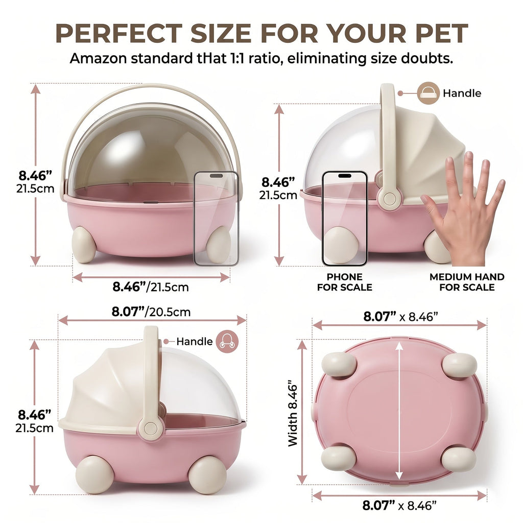 Small Animal Pet Carrier Stroller with Wheels & Transparent Dome, Portable Breathable Travel Carrier Bag for Rabbits, Guinea Pigs, Hedgehogs & Bunnies, Handheld Outdoor Pet Transport Cage with Handle