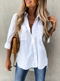 Women's Solid Color Button-Front Long Sleeve Shirt – Collared Woven Stretch Blouse for Office Business Casual Everyday Wear