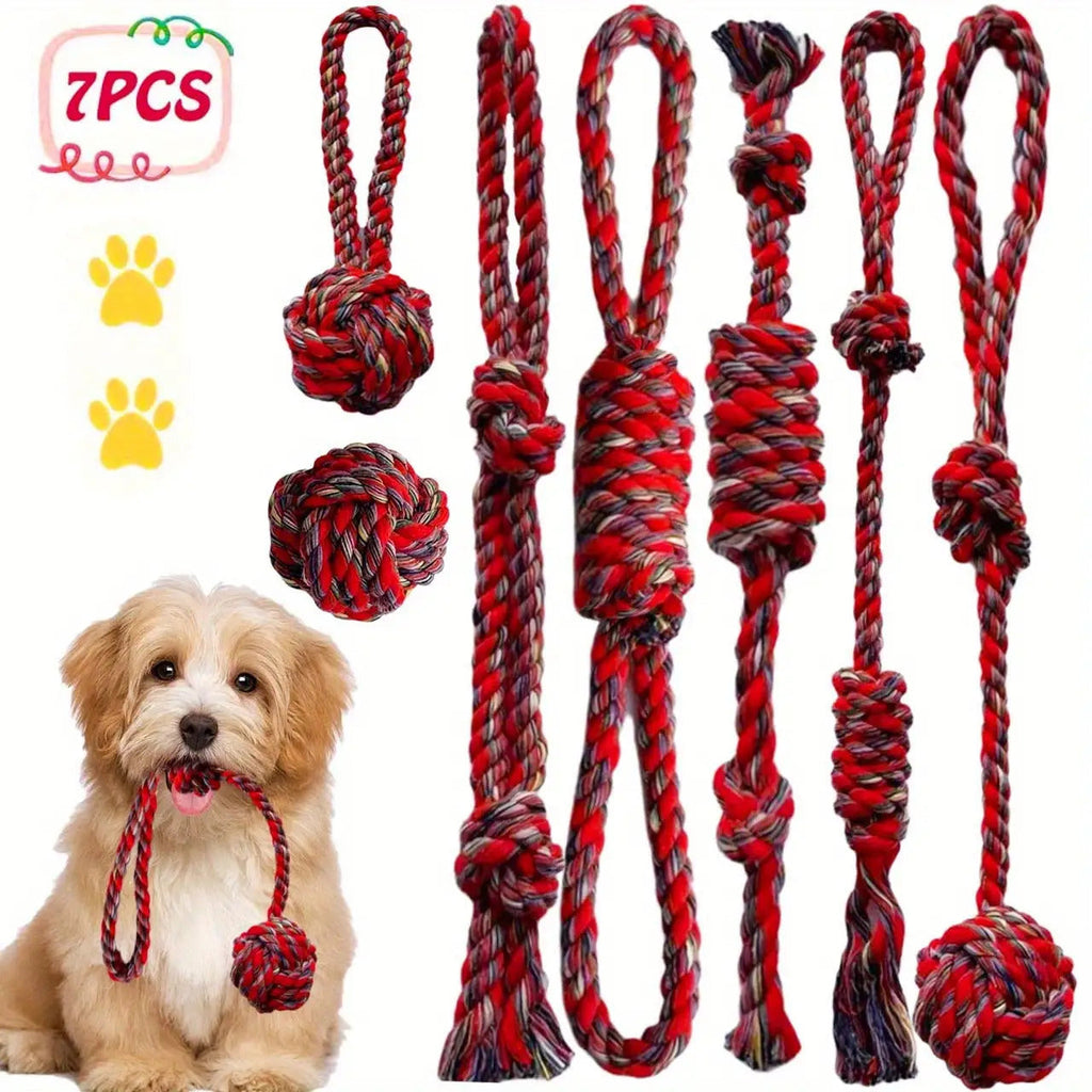 7-Piece Dog Rope Knot Chew Toy Set – Durable Interactive Tug & Teeth Cleaning Rope Toys for Small, Medium & Large Dogs, Indoor & Outdoor Training Play Set for Puppies and Adult Dogs