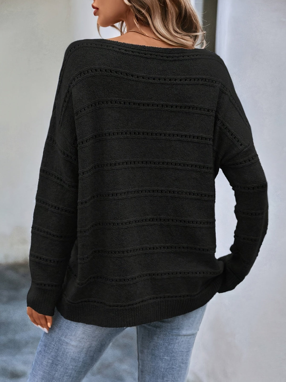 Women's Off-Shoulder Sweater - Solid Color Boat Neck Loose Knit Pullover | Casual Cozy Fall Winter Top Oversized Fashion Ladies Sweater