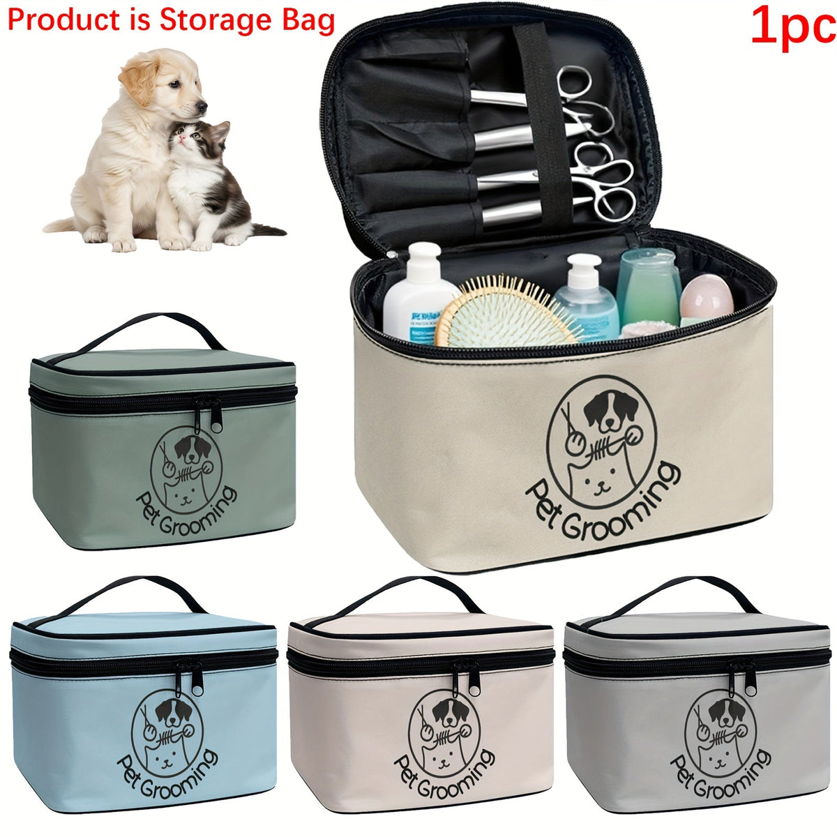 Pet Grooming Tool Storage Bag for Dogs & Cats – Portable Organizer with Handle & Double Zipper, Travel-Ready Dog Cat Grooming Kit Pouch, Ideal Gift for Pet Lovers
