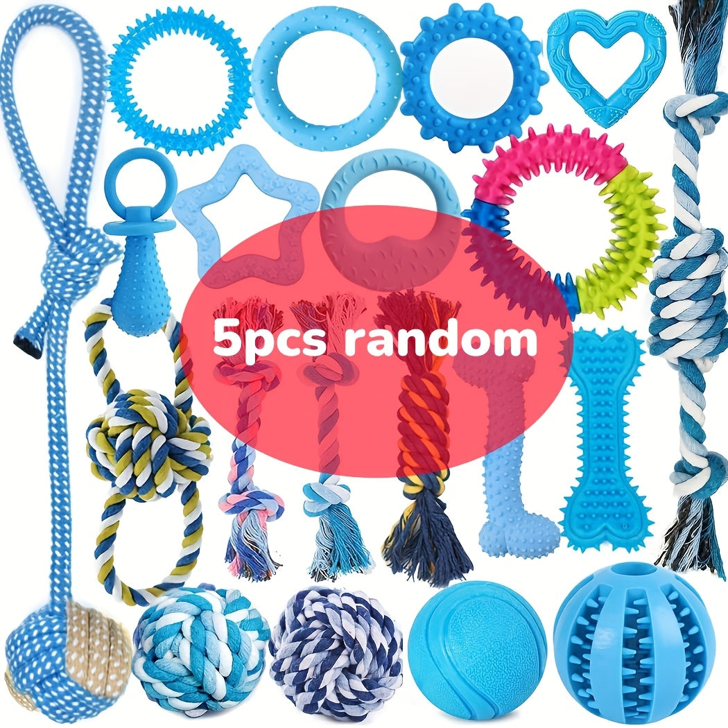 Dog Chew Toy Pack 5, 10 or 15 Pieces – Assorted Puppy Teething Toys with Rope Knots, Balls & Spiky Rings, Interactive Chewing & Entertainment Bundle for Small Dogs, Random Styles & Colors