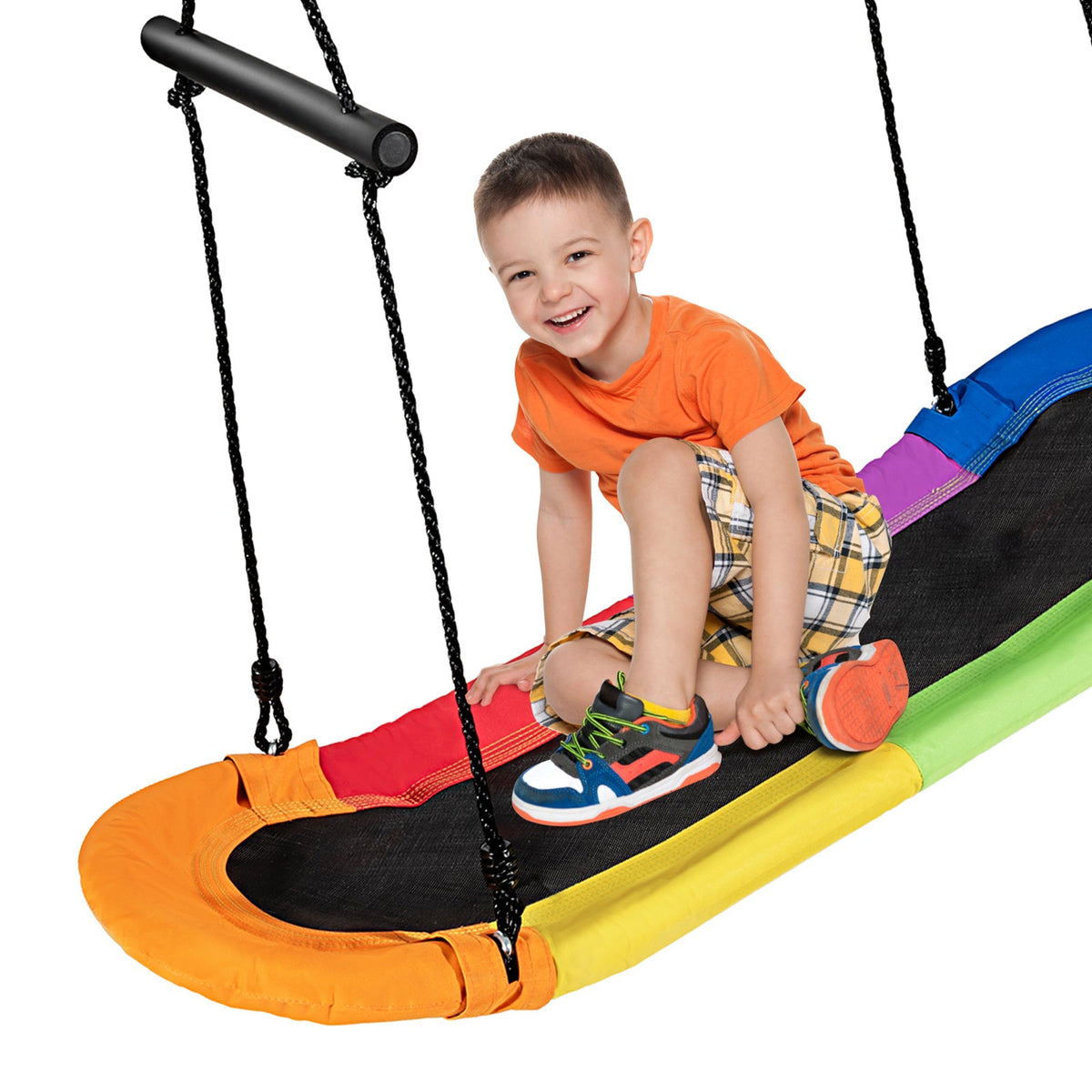 Outdoor Surfing Tree Swing Platform Swing with Soft Foam Handles Adjustable Height 39-63 Inch Saucer Swing Metal Frame 333 lbs Capacity for Kids Backyard Garden