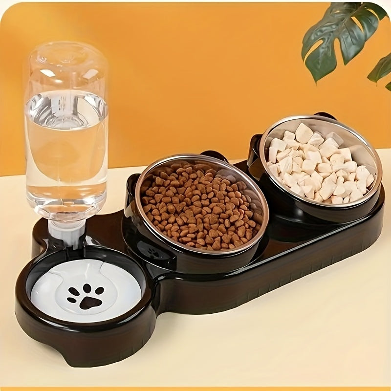 Tilted Anti-Slip Pet Feeder and Waterer Bowl Set - Ergonomic Tilt Design for Cats & Dogs, No Battery Required, Promotes Healthy Eating Posture, Easy-Clean Feeding & Drinking Station for Indoor Pets