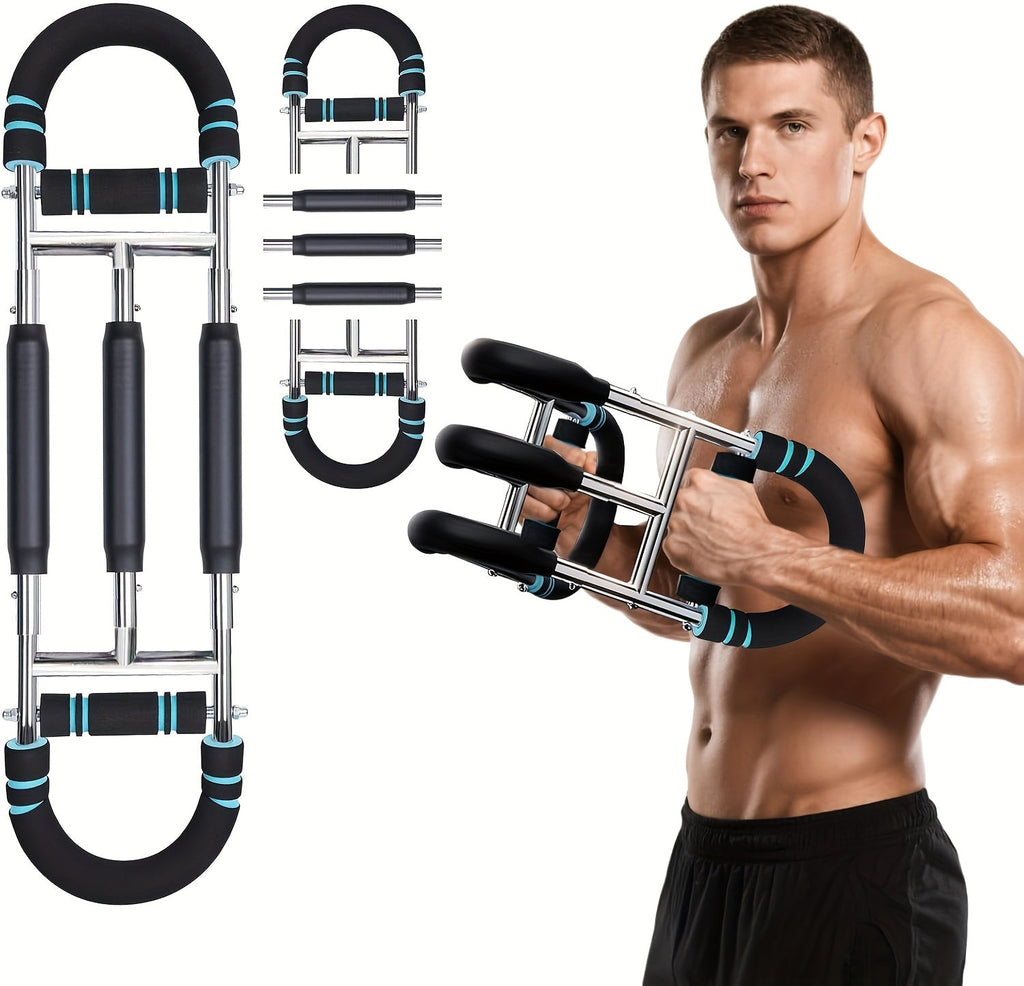 Adjustable Spring Exercise Bar 3-Speed Resistance Arm Trainer for Forearm Triceps Chest Strength, Detachable Portable Home Gym Fitness Equipment, Upper Body Muscle Builder - Black Mini, Red 3-Tube, Blue Reinforced
