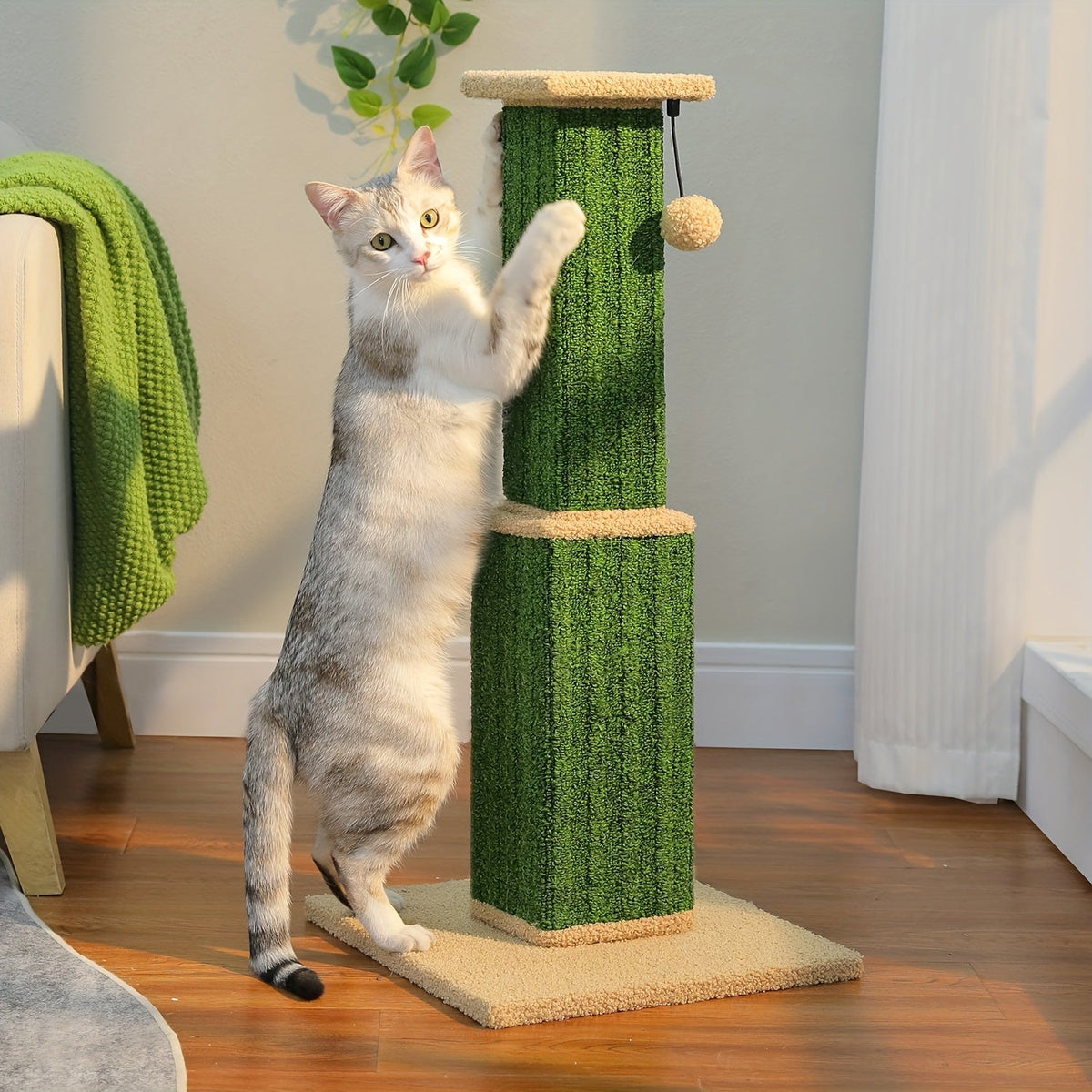 Cat Tree Tower Multi-Tier Sisal Scratching Post with Hanging Toys for Indoor Cats, Sturdy Cat Climbing Tower Activity Center for Energetic Cats, Available in Grey and Black