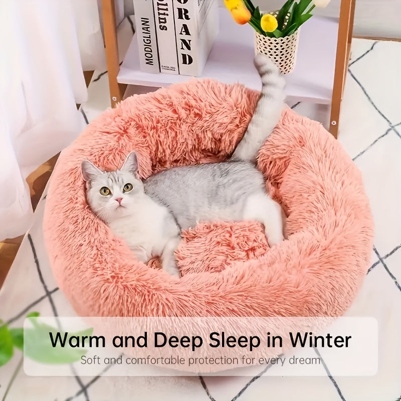 Large Round Cat Bed All Seasons - Soft Comfortable Circular Cat Nest for Cats and Small Dogs, Universal Pet Sleeping Mat with Plush Cushion for Indoor Pets