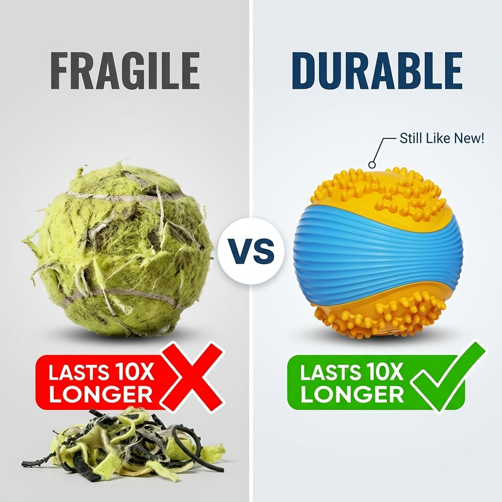 Indestructible Dog Chew Toy Ball for Aggressive Chewers – Squeaky Tough TPR Rubber Chew Ball with Dental Cleaning Teeth Grooves, Interactive Fetch Toy for Small Medium Large Breed Dogs (Orange & Blue)