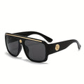Cyberpunk Oversized Square Sunglasses for Men – Extra Large Frame 139mm+, Black & Gold Metal Trim, Decorative Lens, Futuristic Street Fashion & Cosplay Eyewear