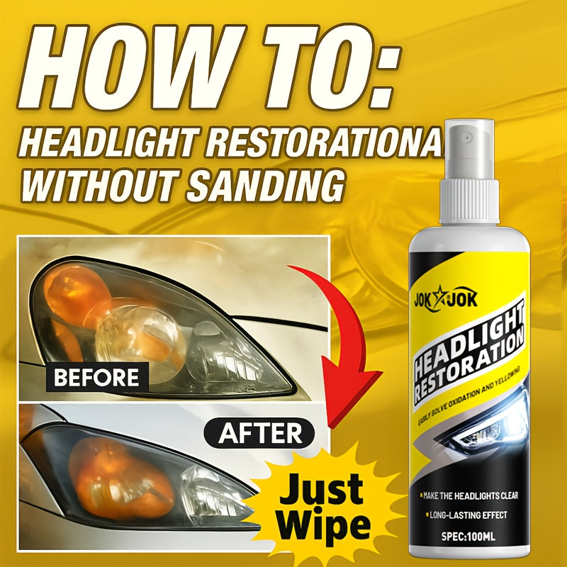 Headlight Restoration Kit with Advanced Ceramic Coating – Removes Yellow Haze Fog & UV Damage, Restores Clarity & Shine for All Vehicle Headlights, Long-Term Weather Protection