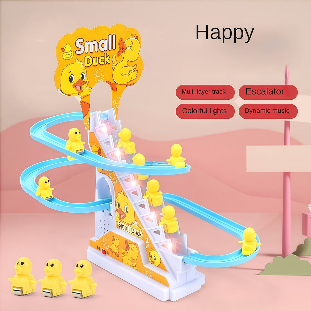 Electric Stair Climbing Ducklings Toy Set of 6, Yellow Duck Slide Toy with Lights & Music for Toddlers Boys Girls, Interactive Baby Animal Toy, Best Easter Halloween Christmas Birthday Gift