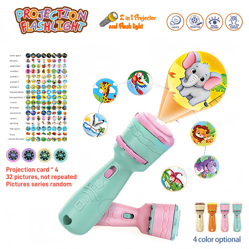 Kids Projection Toy with 4 Cards & 24 Patterns Vegetables Numbers Animals Educational STEM Learning Toy for Toddlers Birthday Gift Family Game Night – Random Color