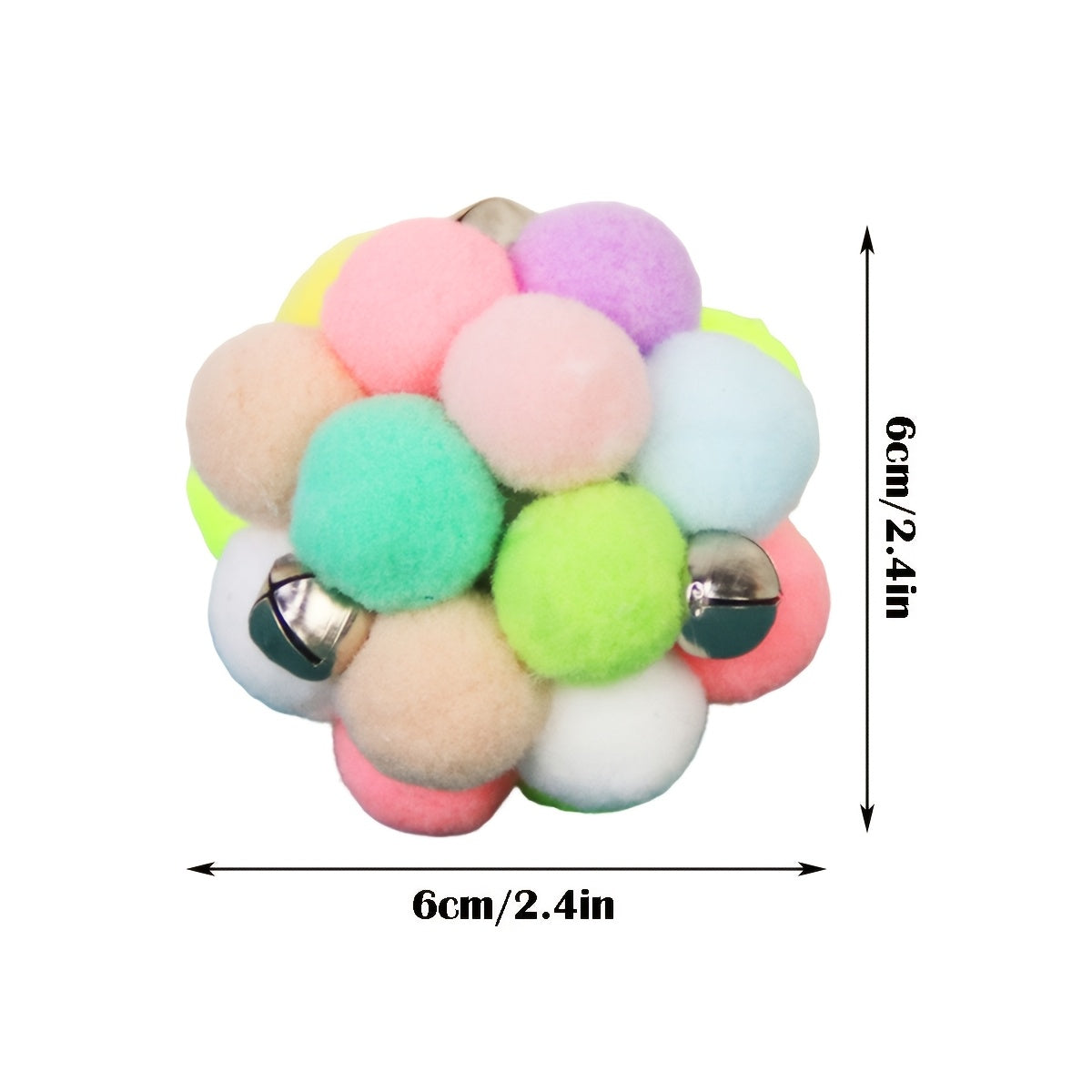 2-Pack Elastic Plush Bell Ball Cat Toys - 2.36" Interactive Cat Balls with Bell, Random Color Soft Bouncy Toy for Indoor Cats, Kitten Play & Exercise Toy Set (No Battery)