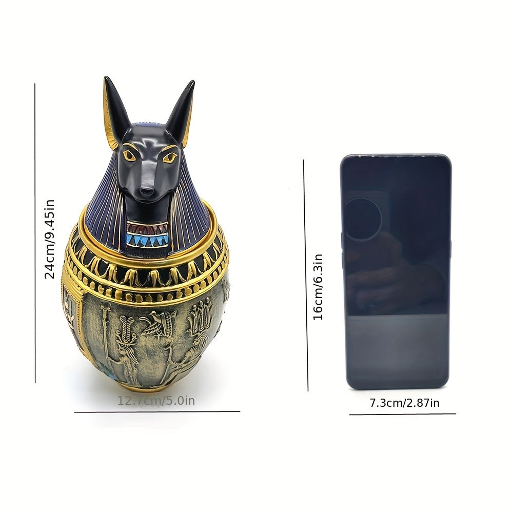 Pet Urn for Ashes Egyptian Pharaoh Anubis God Figurine - Decorative Resin Memorial Urn for Cat & Dog Cremation Ashes, Unique Home Decor Keepsake Jar, Meaningful Pet Loss Sympathy Gift