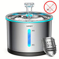 NPET WF210 Stainless Steel Cat Water Fountain 50oz – Ultra Quiet Automatic Pet Water Dispenser with LED Light, Visible Water Window & Dishwasher Safe 304 Steel, Optional Filter Bundles for Cats Dogs