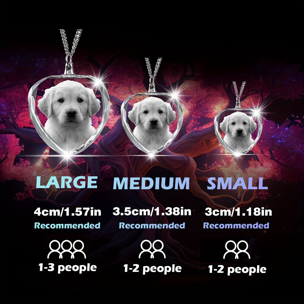 Custom Pet Photo Necklace – Personalized 2D Crystal Picture Pendant, Eternal Memorial Jewelry for Beloved Dogs & Cats, Heartfelt Sympathy & Remembrance Gift for Pet Loss