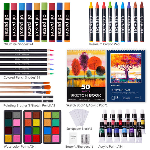 175-Piece Deluxe Art Set in Wooden Case – Complete Art Kit with Drawing Pads, Crayons, Acrylic Paints & Colored Pencils, Professional Artist Supplies Gift for Kids Teens Adults, All Occasions