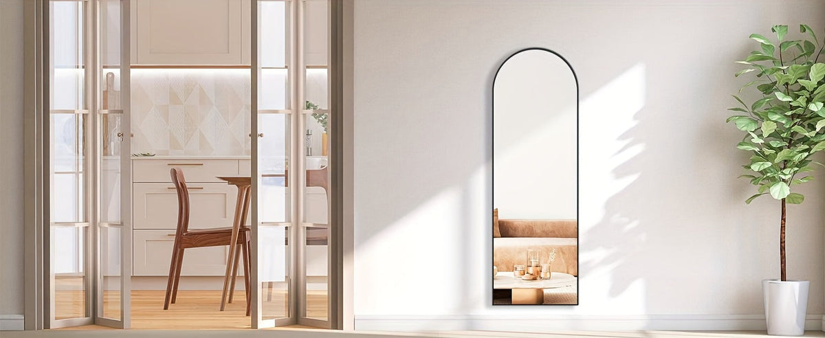 Full Length Floor Mirror with LED Lights - Arched & Rectangle Top, Aluminum Frame, 71" Standing Dressing Mirror for Bedroom & Living Room, Black Gold White, 5mm Tempered Glass