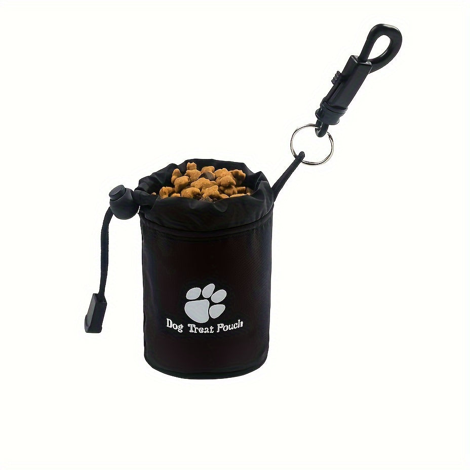 Dog Treat Pouch with Clip-On Belt & Harness Attachment - Paw Print Drawstring Zipper Training Bag for Puppy Walking Snacks Portable Pet Accessory Black Blue Red Green