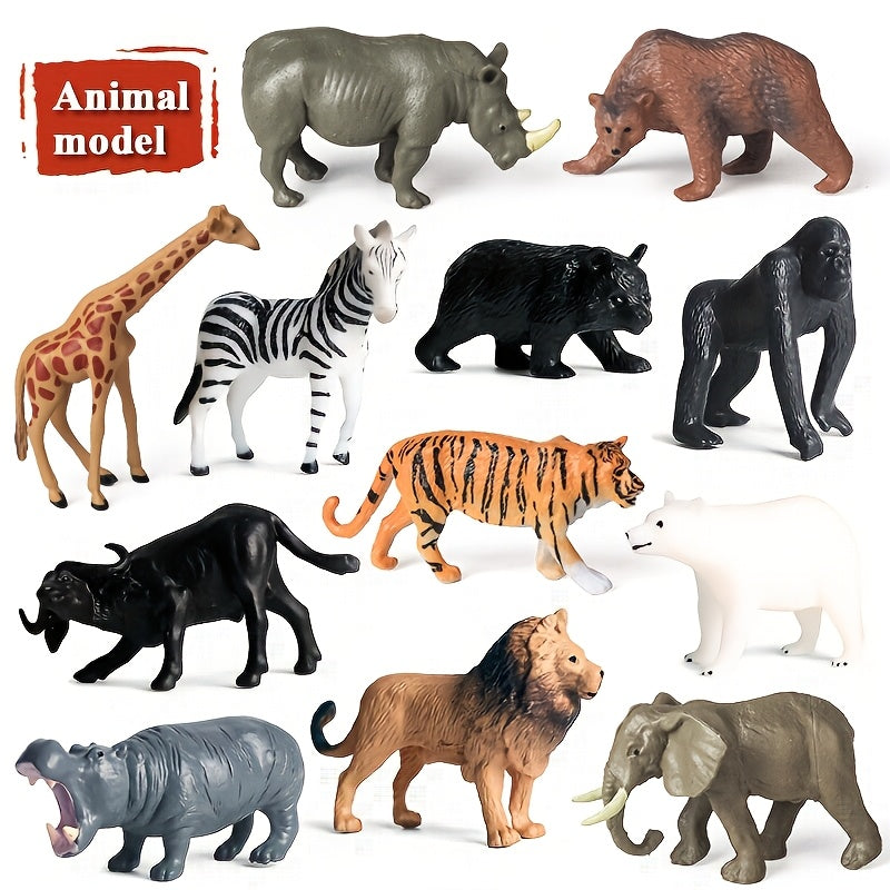 12pcs Realistic Mini Wildlife Animal Figurines Set Jungle Zoo Animal Statue Toys for Kids Toddlers Party Favors Easter Eggs Christmas Birthday Gifts