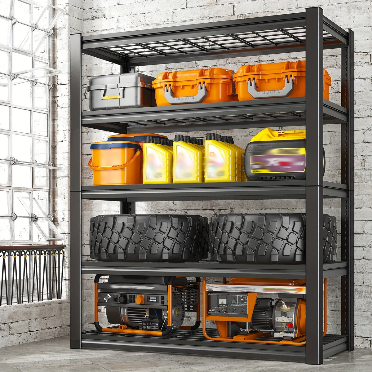 Heavy Duty Metal Shelving Unit 72 Inch 5-Tier Adjustable Garage Storage Shelf 3000LBS Capacity Carbon Steel Rack for Garage Basement Warehouse Pantry Office
