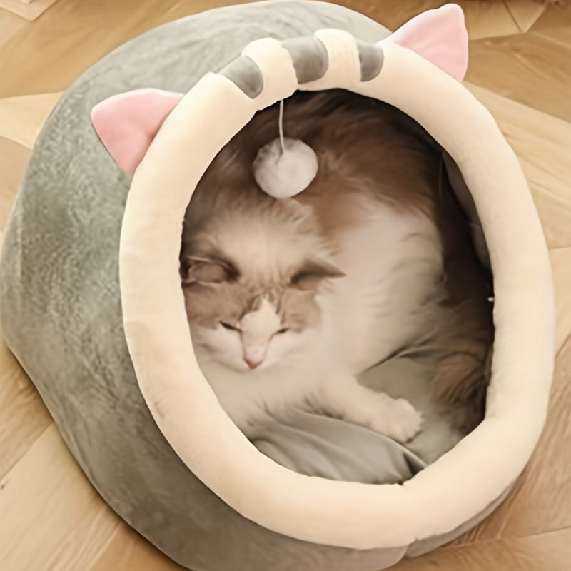 Soft Cat Bed with Breathable Mat - Cozy Kitten Sleeping Basket for Small Medium Large Cats, All-Season Indoor Cat House