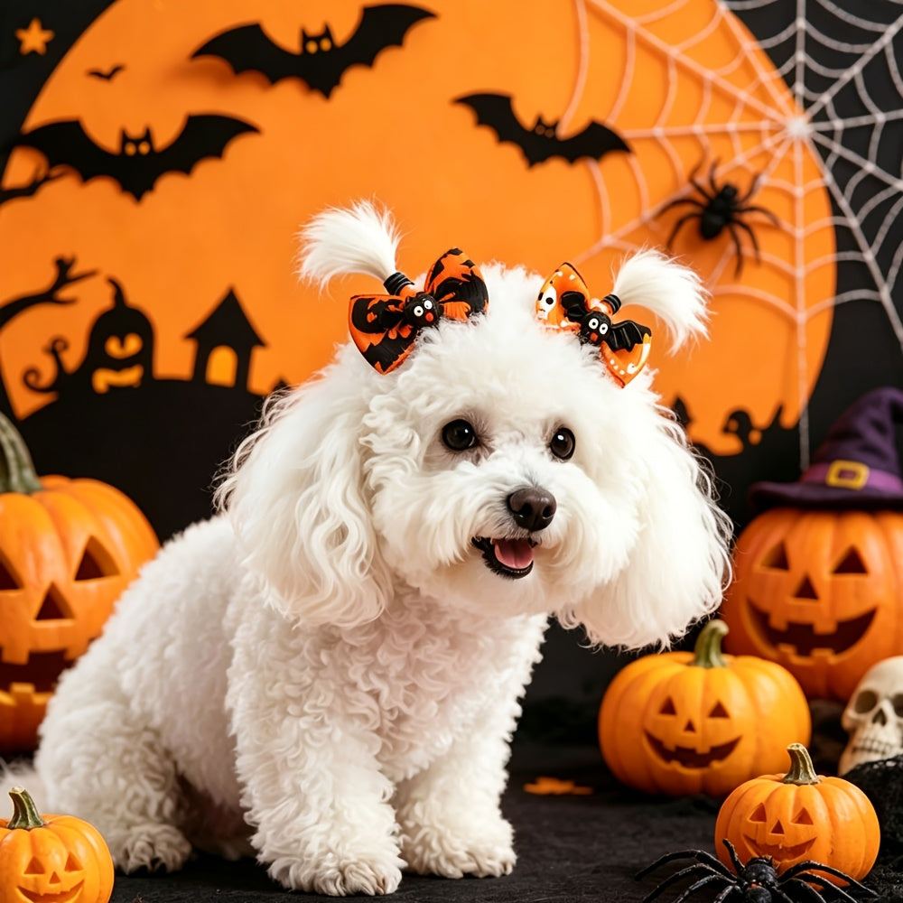 20pcs Halloween Dog Hair Bows with Rubber Bands – 40mm Yorkie Puppy Grooming Ribbons in Mixed Colors & Patterns – Cute Holiday Pet Hair Accessories for Small Dogs & Cats