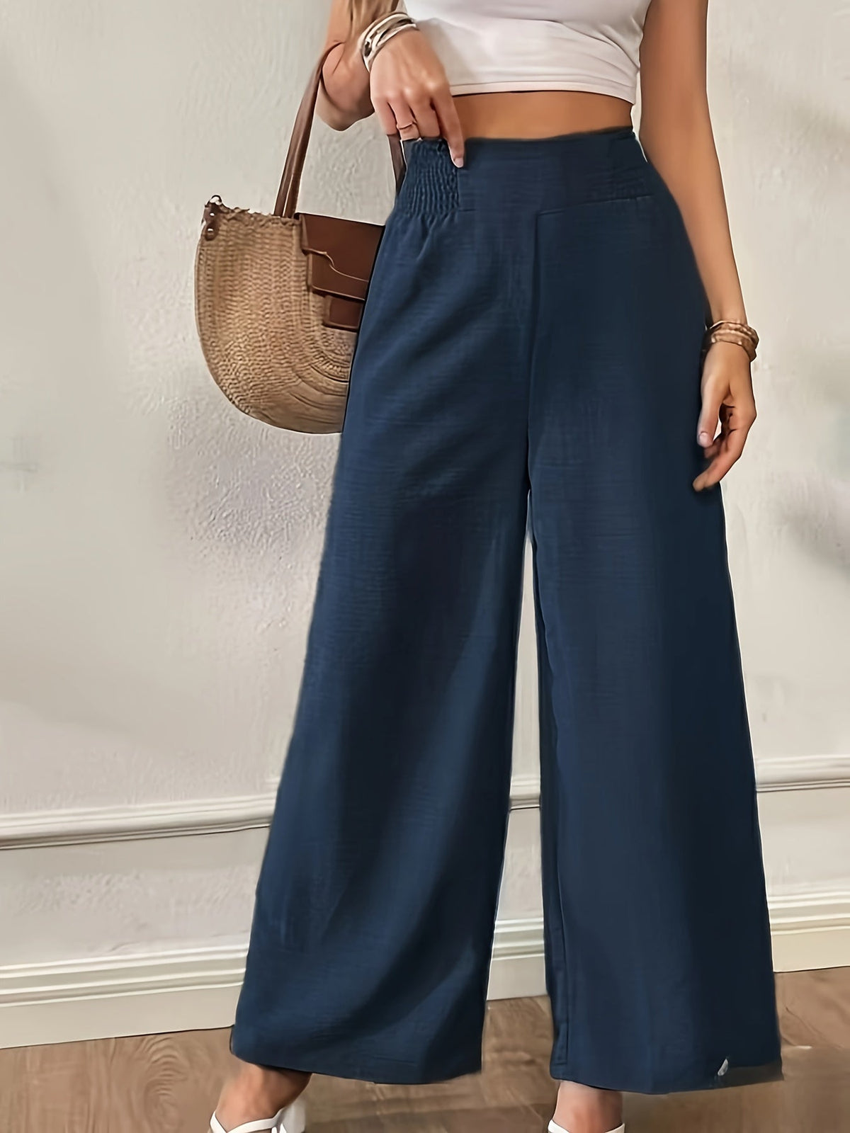 Women's Wide Leg Pants Casual Solid Color Loose Fit Woven Trousers Versatile Trendy Bottoms S M L XL XXL Camel Black Deep Red Coffee
