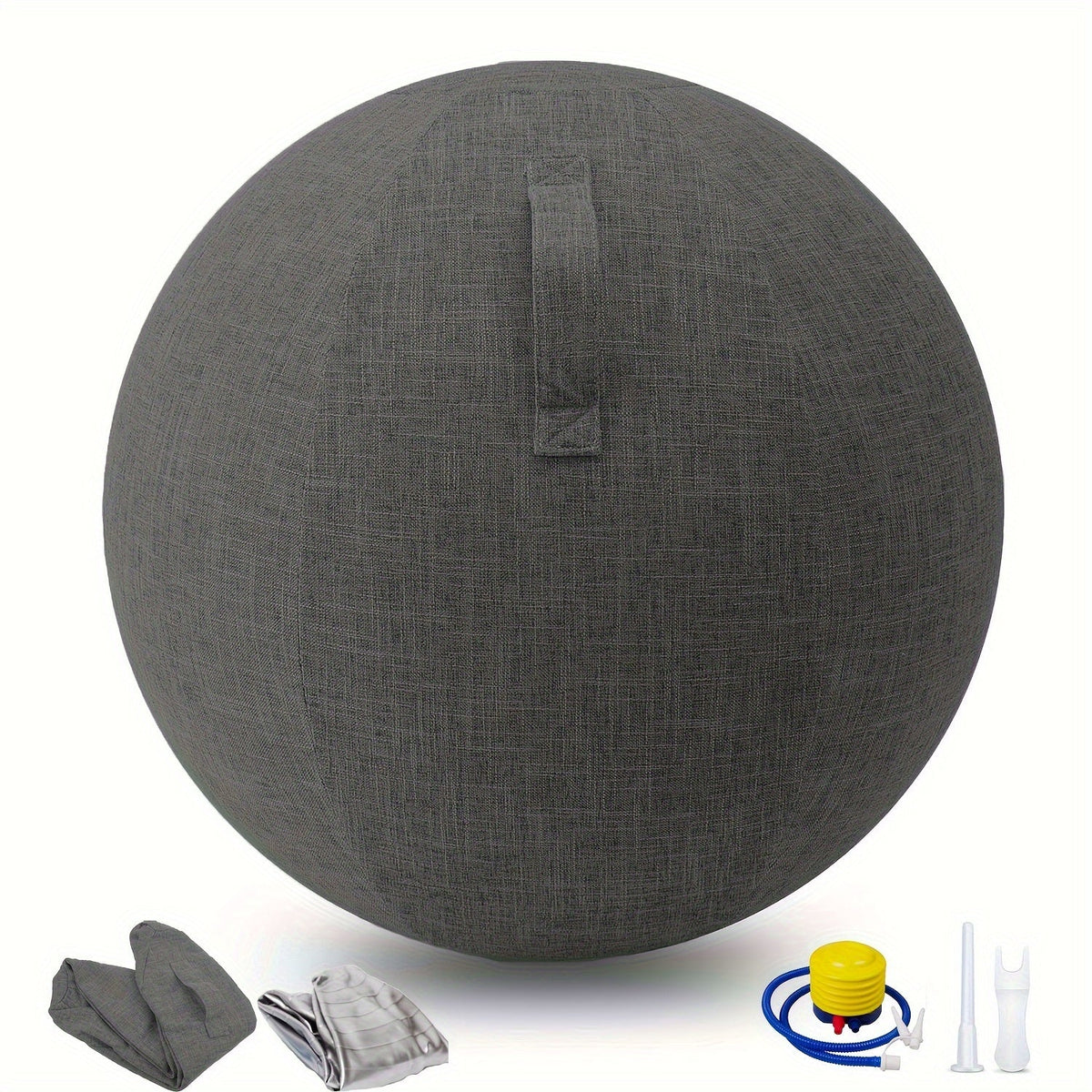 Exercise Ball Chair 65cm with Fabric Cover Anti-Burst Yoga Ball Seat for Home Office Desk Pilates Core Training Pregnancy Birthing Ball – Improves Posture & Relieves Back Pain, Grey & Black
