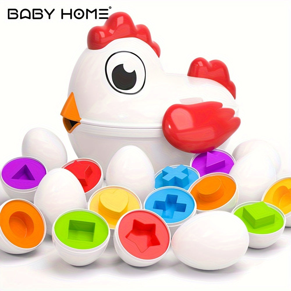 Toddler Easter Eggs Toy Chicken Color Matching Shape Sorter with 6 Colorful Eggs Fine Motor Skills Sensory Educational Learning Toy for Baby Girls Boys Kids Ages 1 2 3 Easter Basket Stuffer Gift