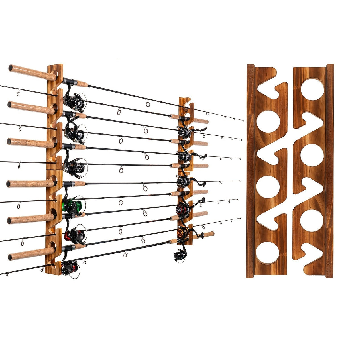 Fishing Rod Rack Wall & Ceiling Mounted – Holds Up to 12 Rods, Modular Garage Storage Organizer for Fishing Poles, Easy Install, Great Fishing Gift for Men & Women