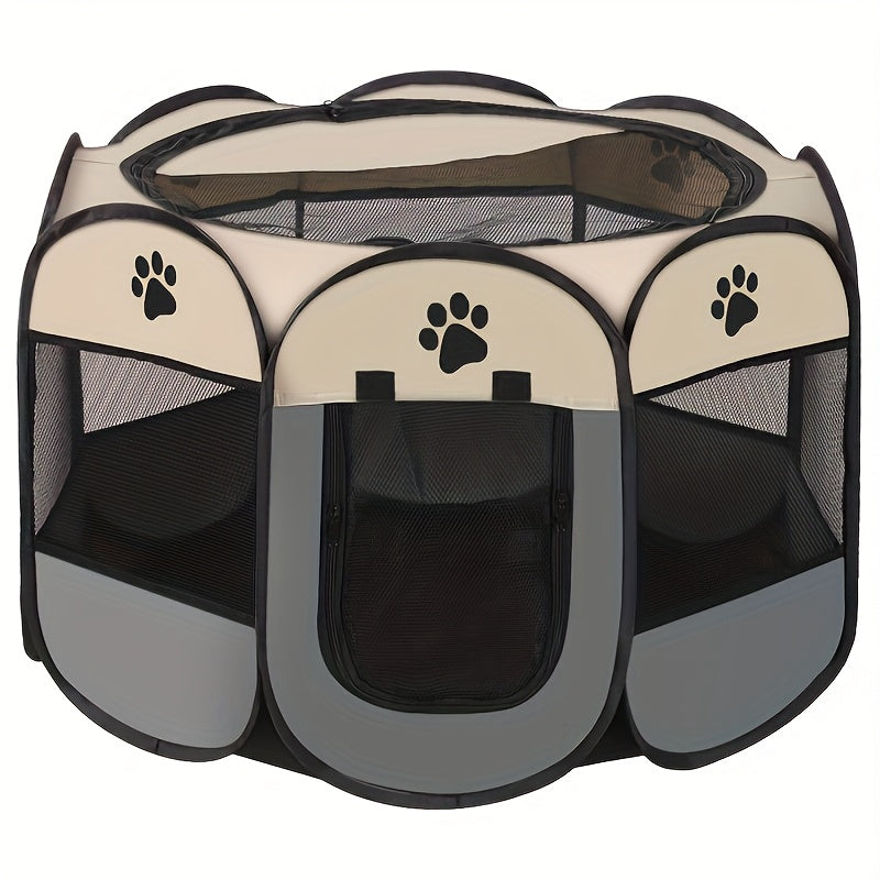 Foldable Octagonal Pet Playpen Tent for Dogs and Cats - Oxford Fabric No Assembly Required, Indoor Outdoor Pet Enclosure Kennel Maternity Room, Available in M L XL, Blue & Beige