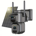 2K Solar Security Camera Outdoor WiFi 10x Zoom 360° Pan Tilt IP66 Waterproof CCTV with Spotlight Alarm Color Night Vision Motion Detection Two-Way Audio