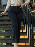 Women's Solid Color Tailored Suit Trousers – Chic Long Length 100% Polyester Structured Pants for Office, Business Casual & Formal Occasions